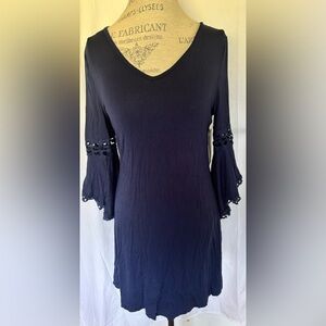 Roommates Womens 3/4 Bell Sleeve Dress in Navy Blue Sz M